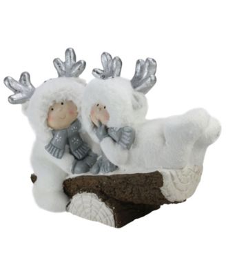 18.5" White Winter Christmas Smiling Children on Seesaw Table Top Decoration