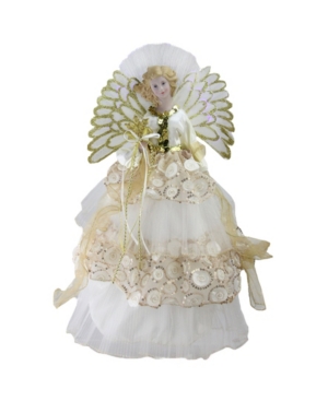 Northlight 16" Lighted Fiber Optic Angel In Cream And Gold Sequined Gown Christmas Tree Topper
