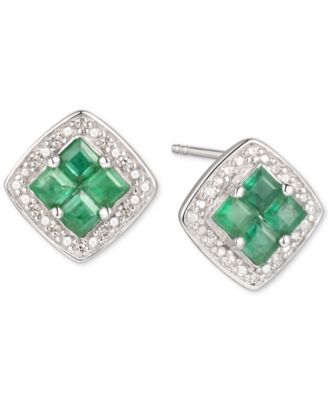 Macy's - Emerald (3/8 ct. t.w.) & Diamond (1/20 ct. t.w.) Stud Earrings in Sterling Silver