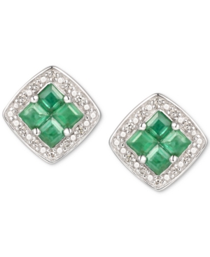 image of Emerald (3/8 ct. t.w.) & Diamond (1/20 ct. t.w.) Stud Earrings in Sterling Silver