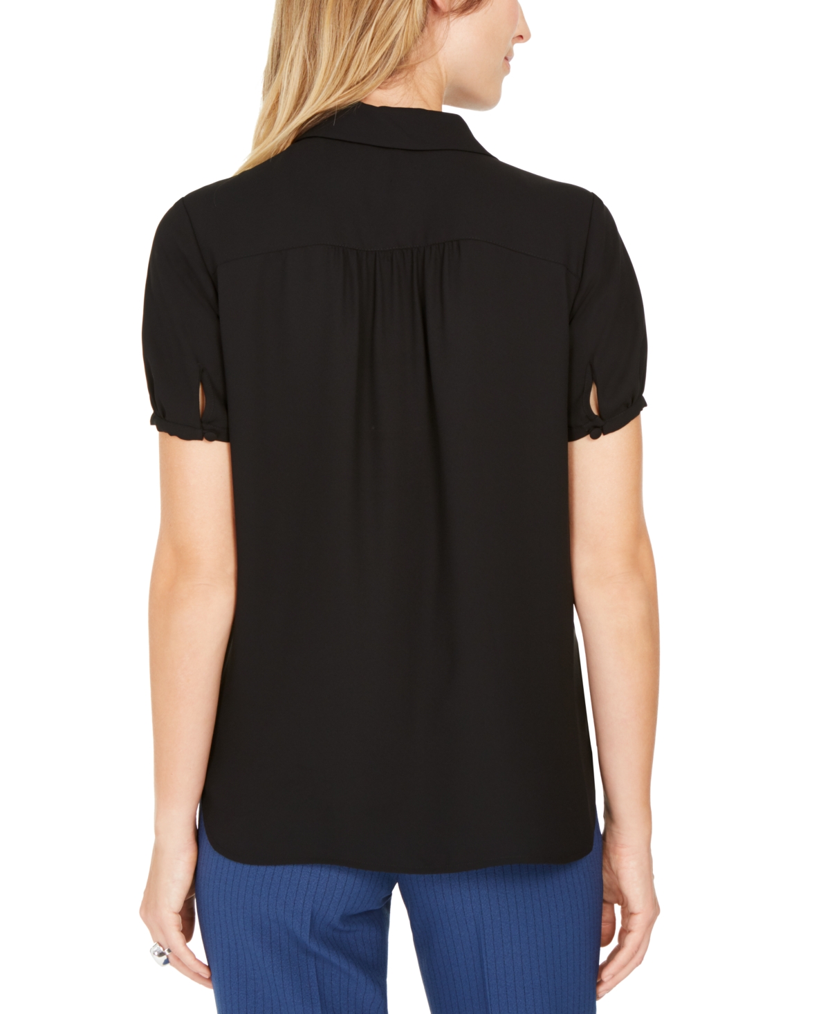 ANNE KLEIN CAP-SLEEVE BUTTON-UP BLOUSE 