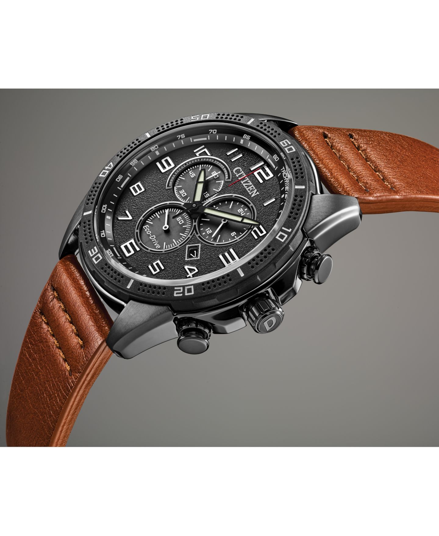 Мужские часы Drive From Citizen Eco-Drive LTR Brown Leather Strap Watch 45mm — фото 5