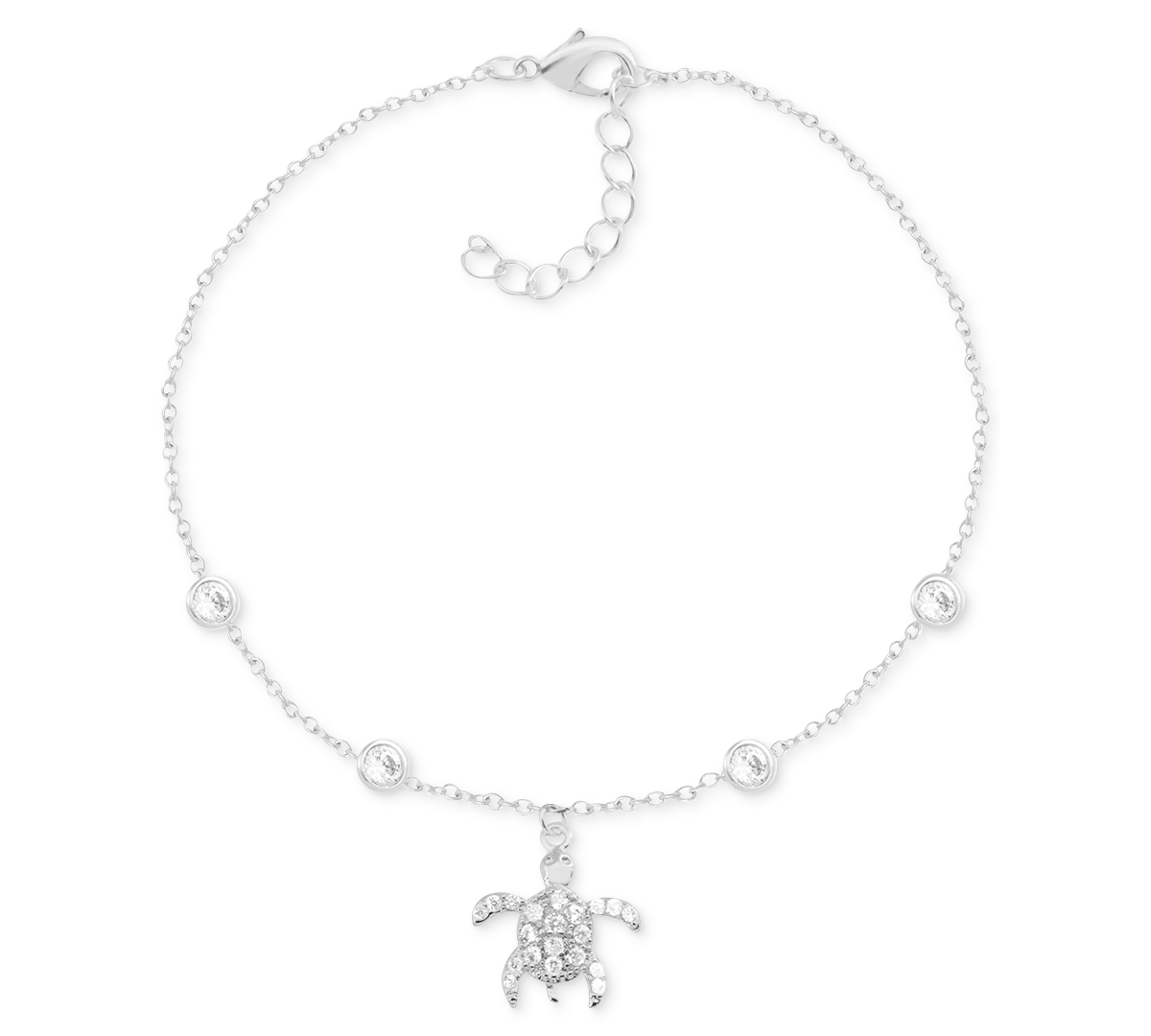Crystal Sea Turtle Anklet in Silver-Plate - Silver