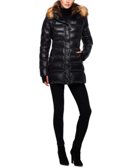 Женские куртки S13 Chelsea Faux-Fur-Collar Hooded Puffer Coat