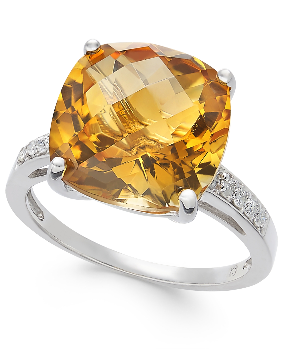 MACY'S CITRINE (7 CT. T.W.) & DIAMOND (1/10 CT. T.W.) STATEMENT RING IN STERLING SILVER