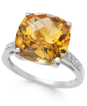 image of Citrine (7 ct. t.w.) & Diamond (1/10 ct. t.w.) Statement Ring in Sterling Silver