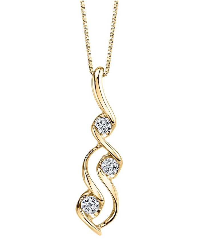 Sirena - Diamond (1/10 ct. t.w.) Three Stone Pendant in 14k Yellow Gold or Rose Gold