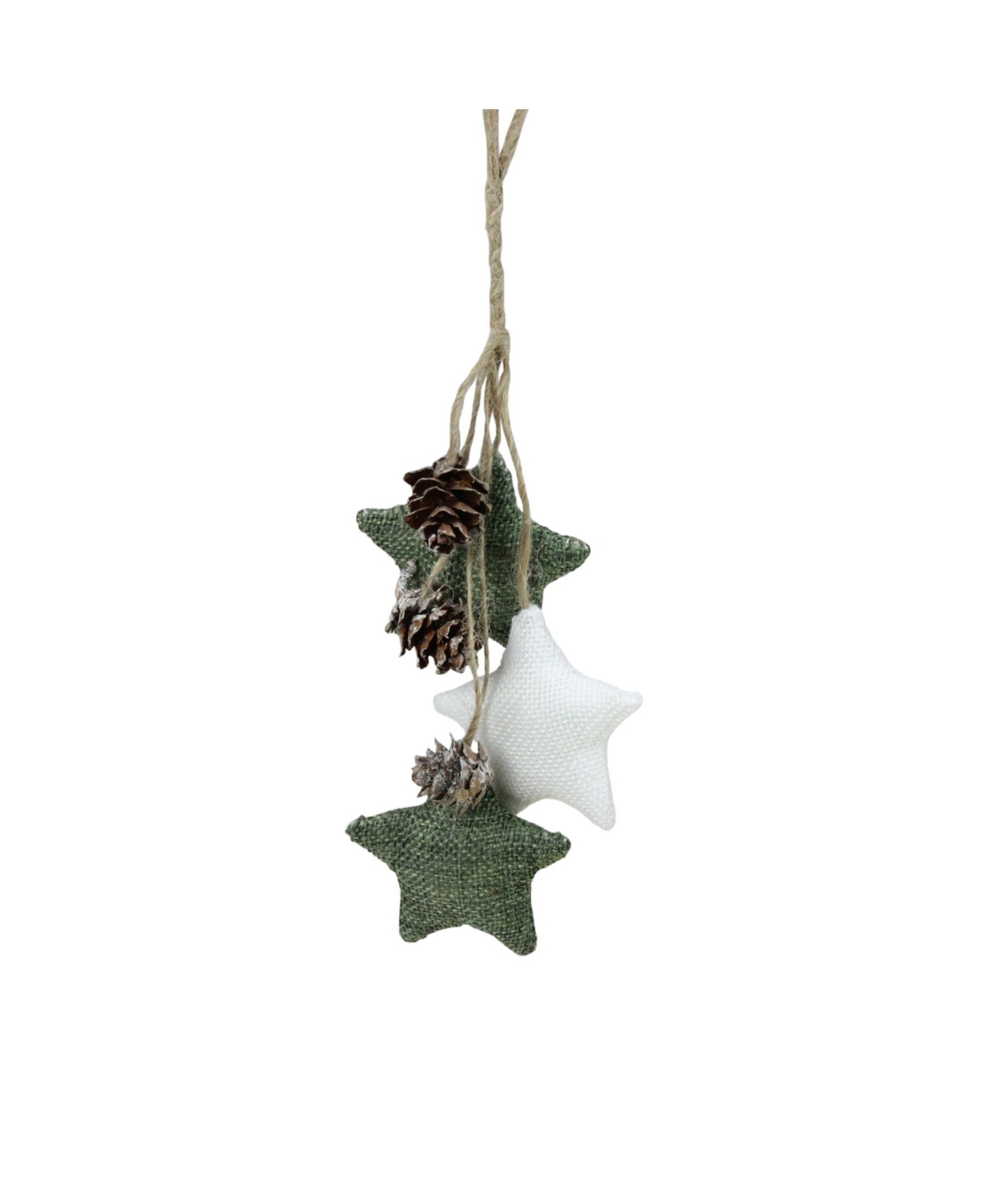 Northlight 10" White And Green Burlap Star And Pine Cone Christmas Ornament