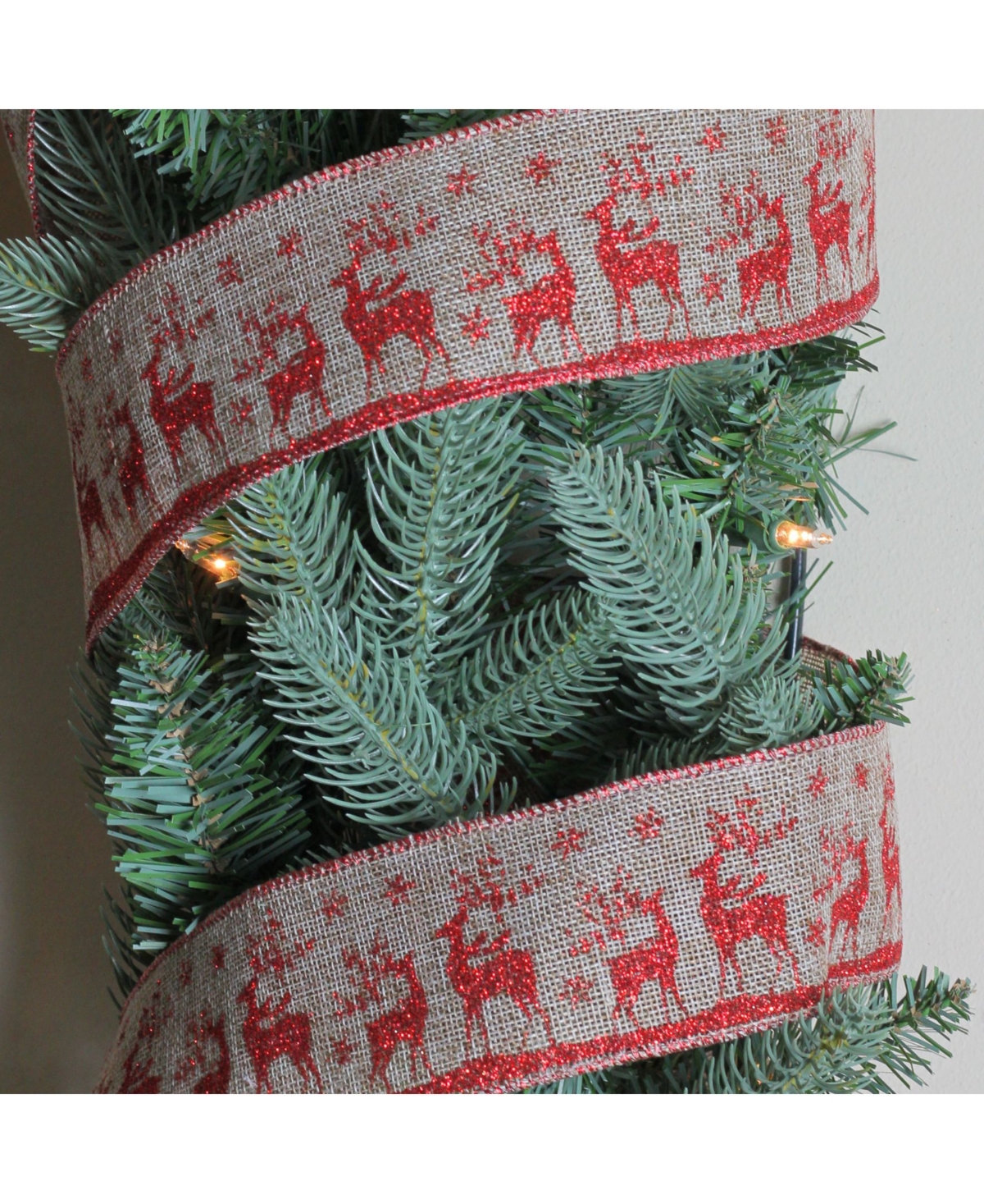 Northlight Wandering Red ReindeerBurlap Wired Christmas Craft Ribbon 2.5