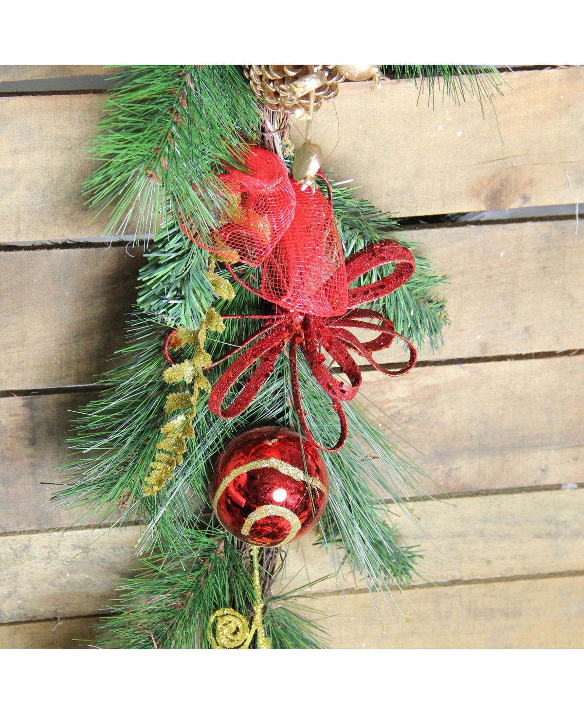 Northlight 6'Burlap and Gold Pinecone Artificial Christmas Garland - Unlit - Red