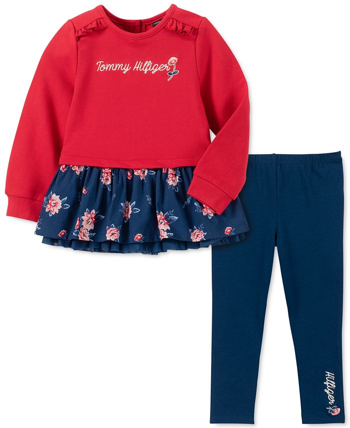 Tommy Hilfiger Little Girls 2-Pc. Mesh-Hem Sweatshirt & Leggings Set ...