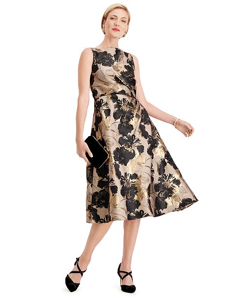 Adrianna Papell Floral-Print Metallic A-Line Dress & Reviews - Dresses ...