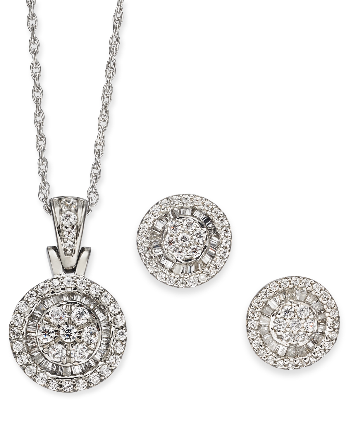 Macy's 2-pc. Set Diamond Halo Heart Cluster Pendant Necklace & Matching Stud Earrings (1 Ct. T.w.) In 10k W In Circle,white Gold