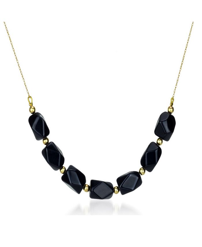 Macy's - Black Onyx (9-10 mm) Chain Necklace in 14k Yellow Gold
