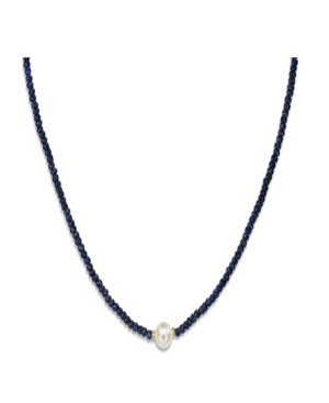 image of Gemstone and Cultured Pearl (9-10 mm) Strand Necklace in 14k Yellow Gold (Available in Certified Ruby (80-1/2 ct. t.w), Sapphire (80-1/2 ct. t.w.), Emerald (80-1/2 ct. t.w.) and Black Spinel (60- 1/2 ct. t.w)
