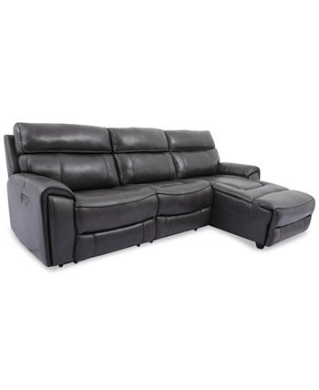 Furniture - Hutchenson 3-Pc. Leather Chaise Sectional with Power Recliner and Power Headrest