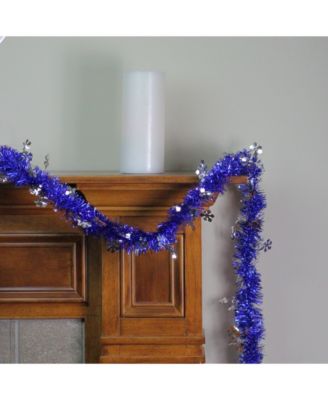 50' Lavish Blue Christmas Tinsel Garland with Silver Snowflakes - Unlit
