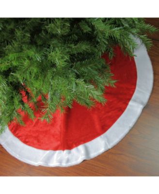 48" Traditional Red Velveteen Christmas Tree Skirt with White Border Trim