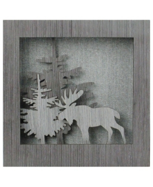Northlight 10" Glittered Moose Silhouette Box Framed Christmas Table Decoration In Gray