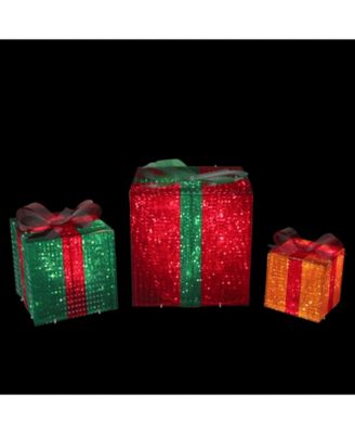 3-Piece Lighted Glistening Gift Box and Bow Outdoor Christmas Decoration