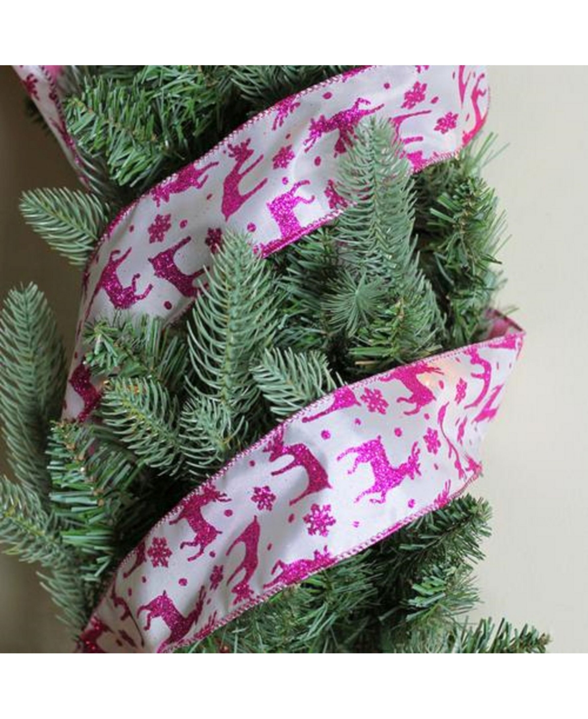 Northlight GlisteningReindeer and Star White Wired Christmas Craft Ribbon 2.5