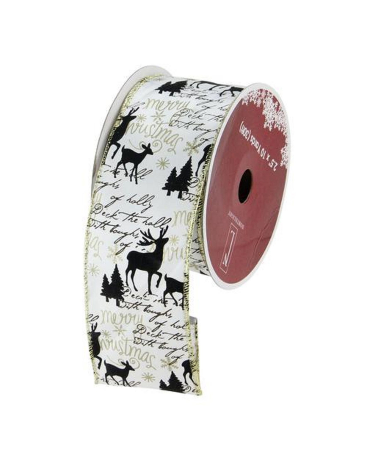 White and Black Playful Reindeer Wired Christmas Craft Ribbon 2.5" x 10 Yards - White