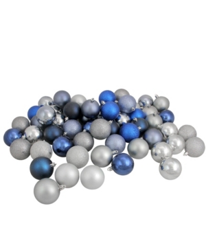 Northlight 60ct Sapphire Blue/denim/silver/pewter Shatterproof 3-finish Christmas Ball Ornaments 2.5" In Multi