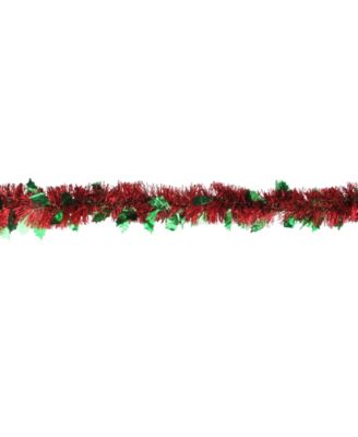 Northlight 12' Shiny Red Christmas Tinsel Garland With Green Holly ...