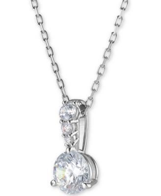 Swarovski Silver-Tone Crystal Solitaire Pendant Necklace, 14-7/8" + 2 ...