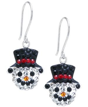 image of Pave Crystal Snowman Wire Drop Earrings set in Sterling Silver