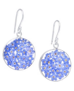 Medium Round Dried Flower Earrings in Sterling Silver Available in Multi Blue or Purple