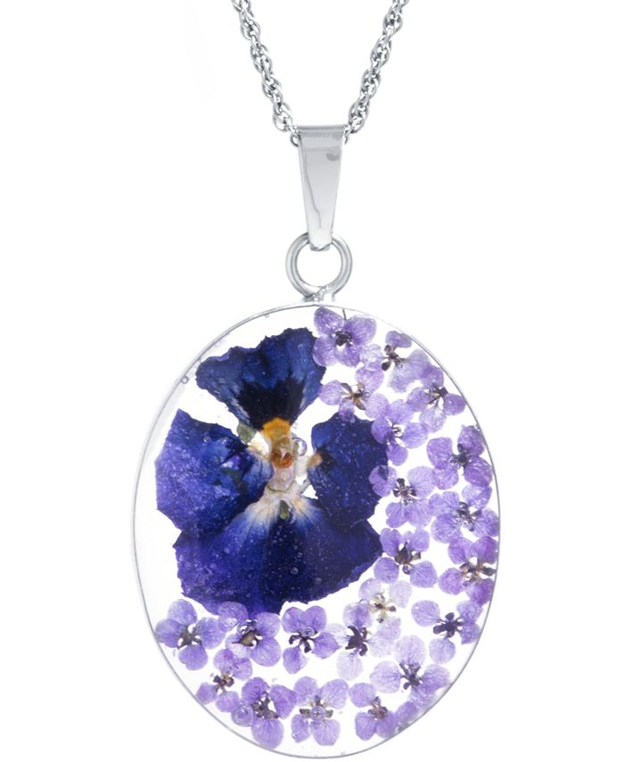 Giani Bernini - Medium Oval Dried Flower Medal Pendant with 18" Chain in Sterling Silver. Available in Multi, Purple or Red