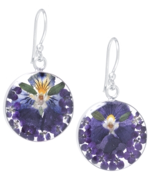 image of Medium Round Dried Flower Earrings in Sterling Silver. Available in Multi, Blue or Purple