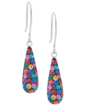 Pave Crystal Teardrop Earrings in Sterling Silver Available in Clear Black Blue Multi Purple or Red