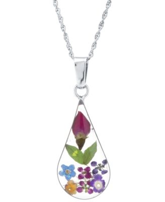 Giani Bernini - Medium Teardrop Dried Flower Pendant with 18" Chain in Sterling Silver. Available in Multi, Blue or Yellow
