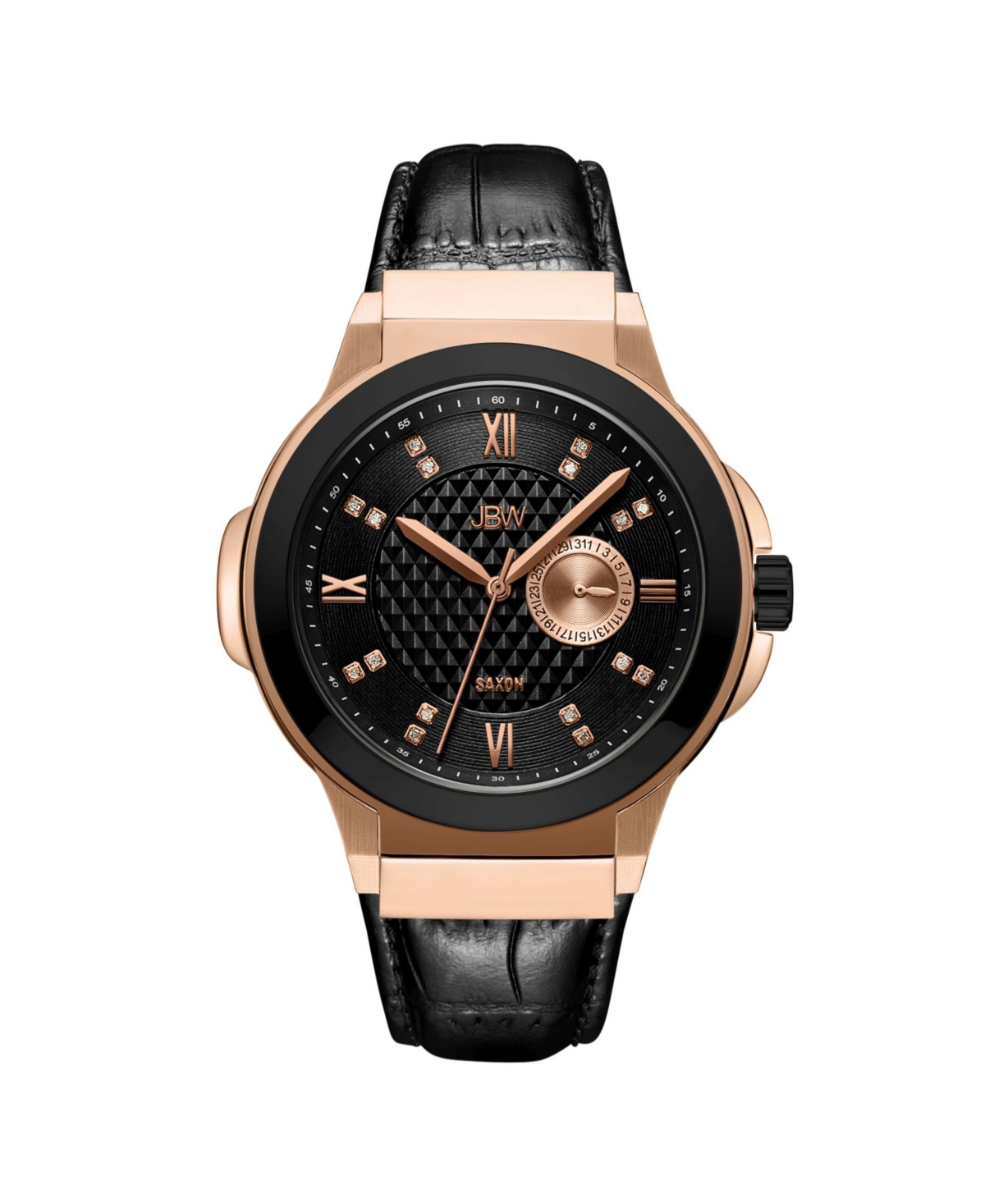 Men's Saxon Diamond (1/6 ct. t.w.) Watch in 18k Two Tone Rose Gold-plated Black Stainless Steel Watch 48mm - Black