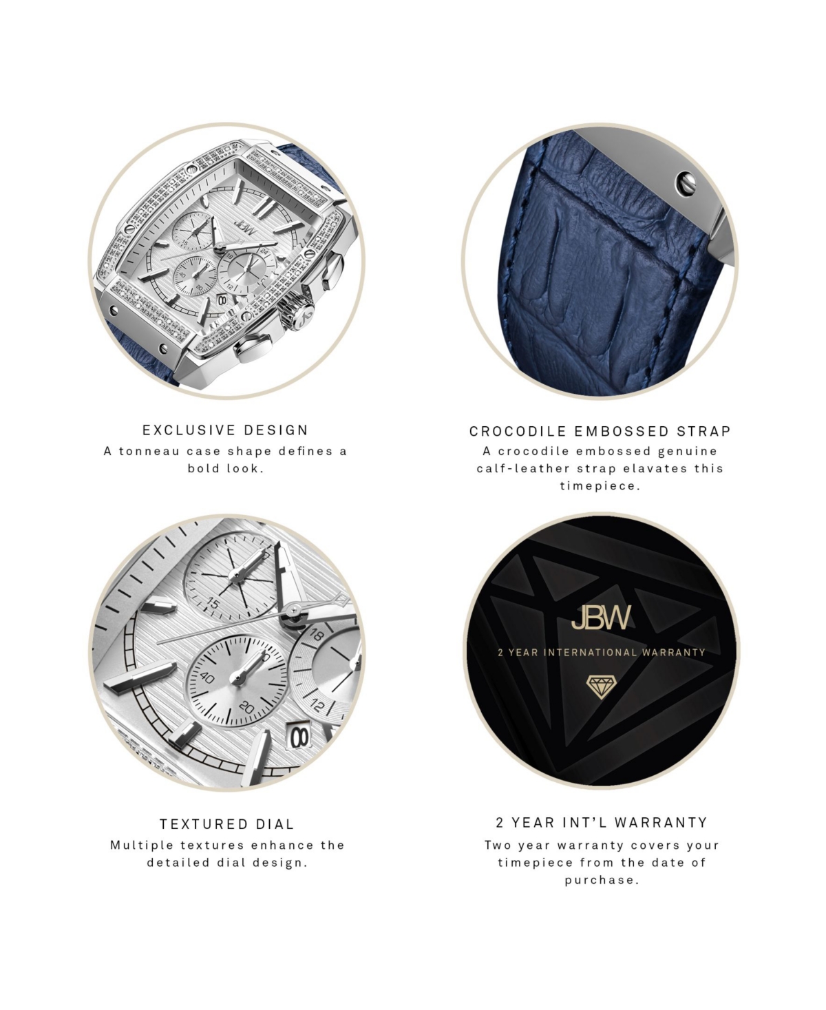 Jbw Echelon Diamond Chronograph Croc Embossed Leather Strap Watch, 41mm In Blue