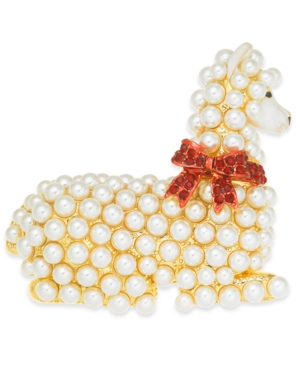 image of Charter Club Gold-Tone Pave & Imitation Pearl Llama Pin, Created for Macy-s