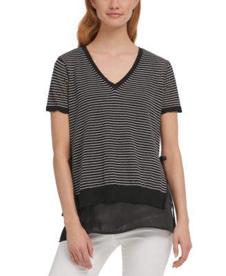 DKNY - Striped Step-Hem Top