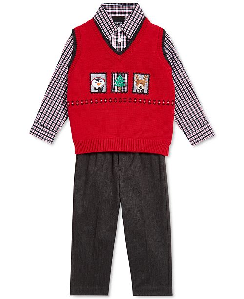 Tfw Baby Boys 3 Pc Holiday Sweater Vest Plaid Shirt Pants Set