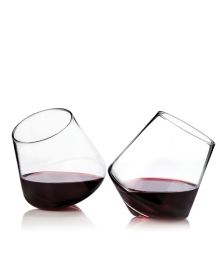 Viski Raye Faceted Crystal Wine Glasses - Modern Stemless Glass