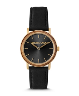 image of Original Grain Women-s Koa Wood Paired with Black Genuine Leather Band Watch 34mm