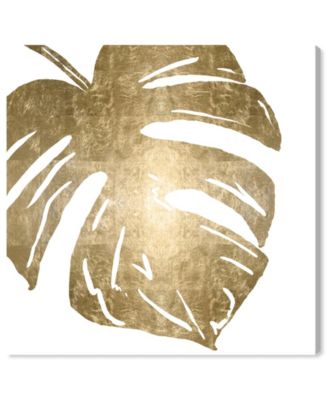 Tropical Leaves Square II Gold Metallic Canvas Art, 16" x 16"