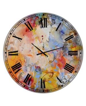 Designart Blue And Yellow Color Whirls Large Modern Wall Clock - 36" X 28" X 1" In Orange