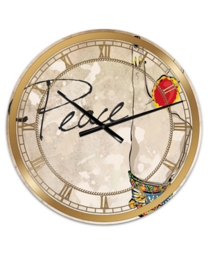 Designart Gypsy Hippy Hand Peace Large Cottage Wall Clock In Brown