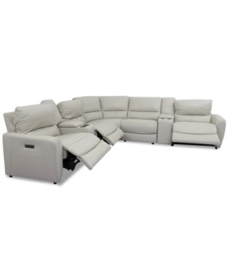 Danvors 7-Pc. Leather Sectional Sofa with 3 Power Recliners, Power Headrests, 2 Consoles, and USB Power Outlet  