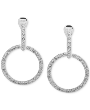 image of Anne Klein Silver-Tone Pave E-z Comfort Clip-On Drop Hoop Earrings
