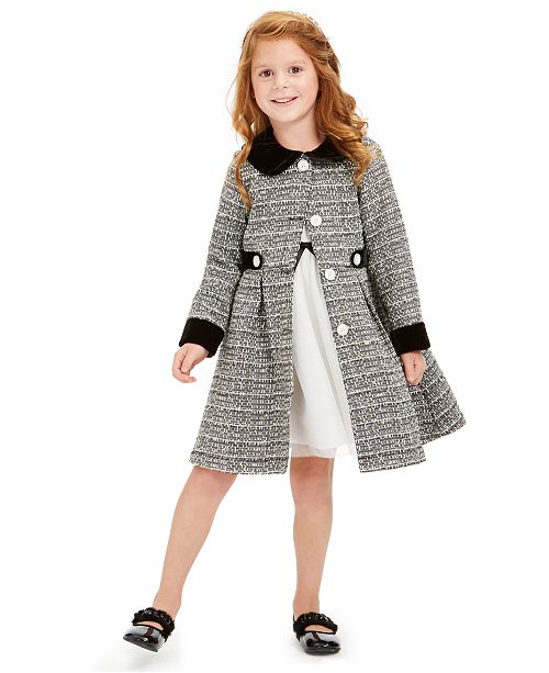 Little Girls 2 Pc Classic Ribbon Dress Tweed Jacket Set