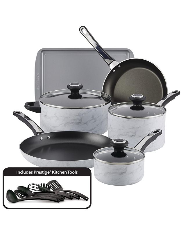 Farberware Designs Aluminum Nonstick 15Pc. White Marble Cookware Set