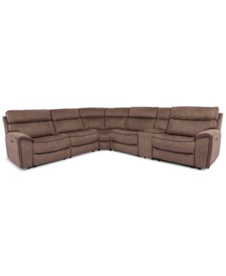 CLOSEOUT! Hutchenson 6-Pc. Fabric Sectional with 3 Power Recliners, Power Headrests and Console with USB